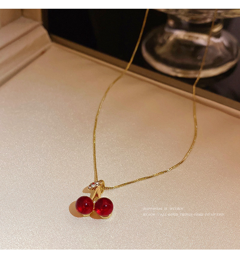 Sweet Cherry Copper Plating Resin Pendant Necklace