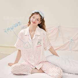 睡衣女带胸垫冰雪丝夏季新款超薄冰丝女士家居服可爱仿真丝套装