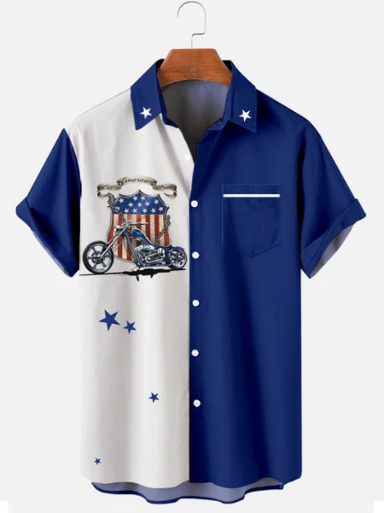 Estación independiente transfronteriza europea y americana nueva camisa para hombre impresión digital 3D Hawaii blusa casual de manga corta a rayas anchas