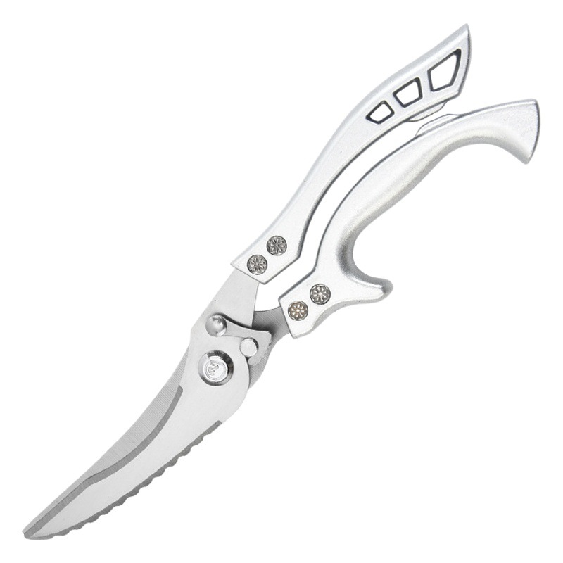 Venta al por mayor de acero inoxidable mango de aluminio tijeras de cocina de acero multi-funcional fuerte pollo hueso tijeras automático rebote hogar tijeras hueso cuchillo