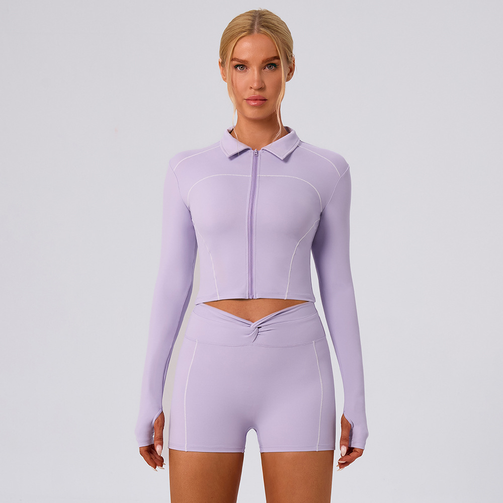 Cross-border Yoga Zipper Wind-Resistant Body Jacket Women Kink Hit White Hip-Lifting Short