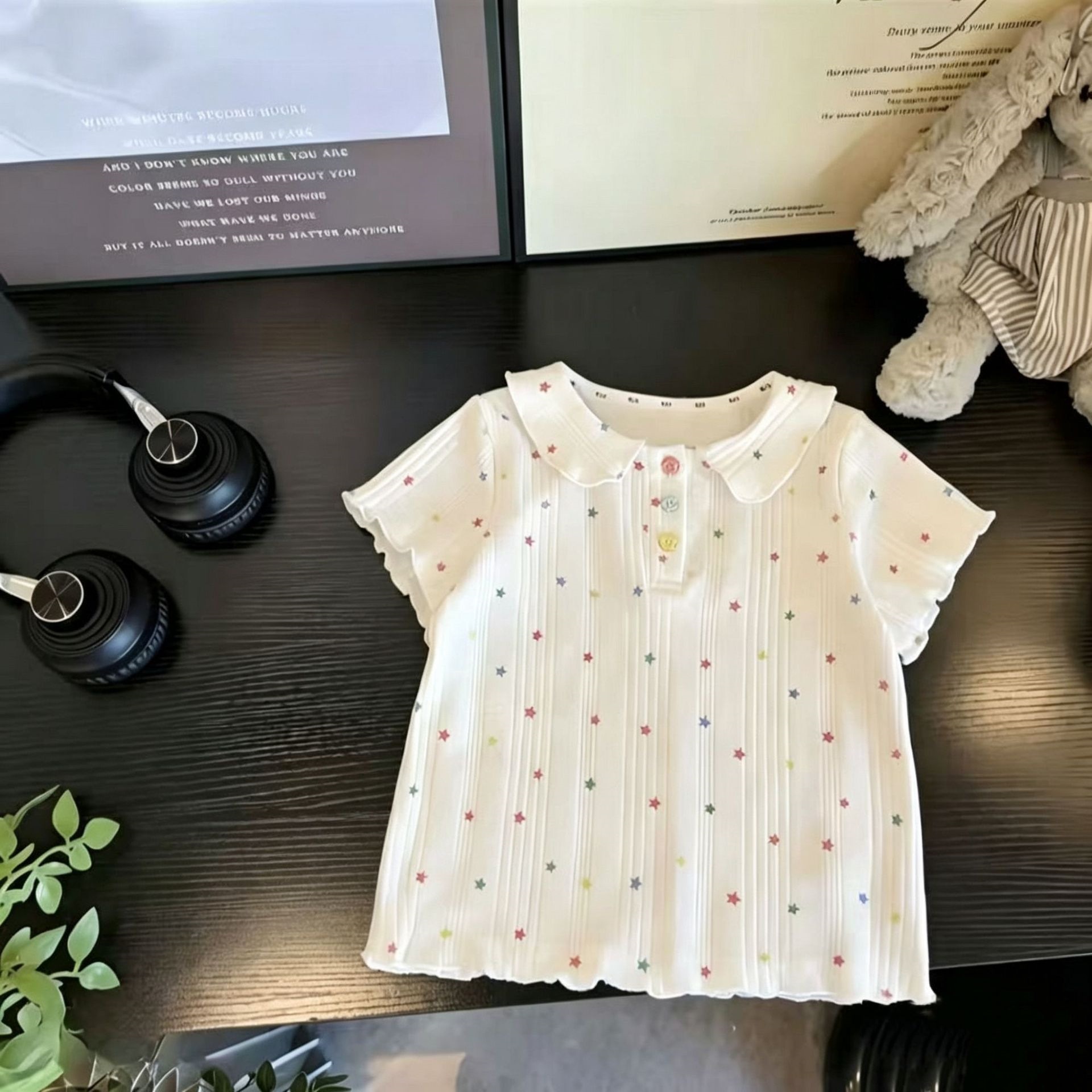 [in Stock] Girls' Colorful Star Short Sleeve 2026 Summer Korean Style Outfit Dopamine Fashion T-Shirt for Girls