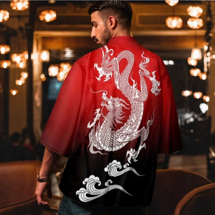 Кимоно-кардиган хаори в японском стиле Harajuku, ретро, ​​с ярким принтом дракона, весенне-летняя куртка унисекс для пар