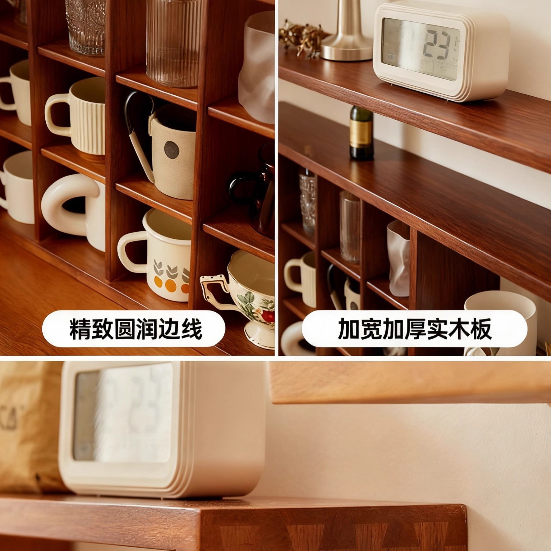 Taza de té de madera sólida estante de exhibición de sala de estar estante de exhibición de pared doméstico estante de almacenamiento de pared estante de sala de té chino estante de Bogo