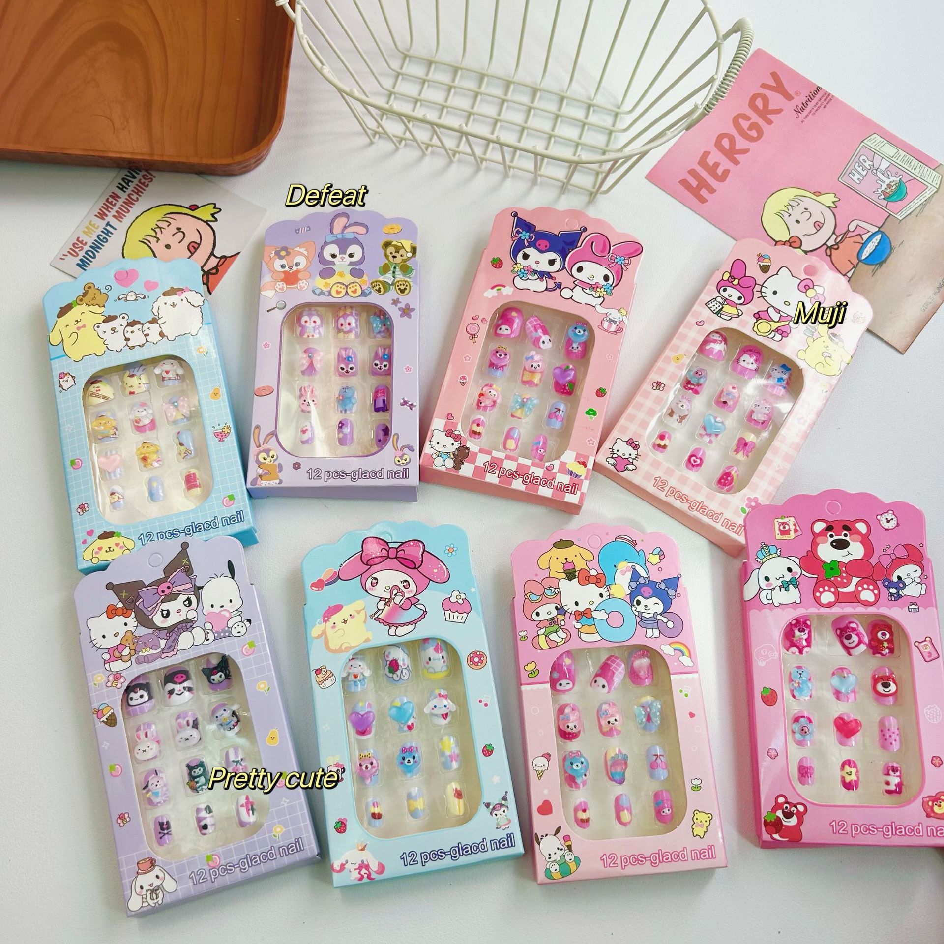 Sanrio estereoscópico para niños con uñas para niños amando las uñas de dibujos animados Kulomi hoja de uñas desmontable