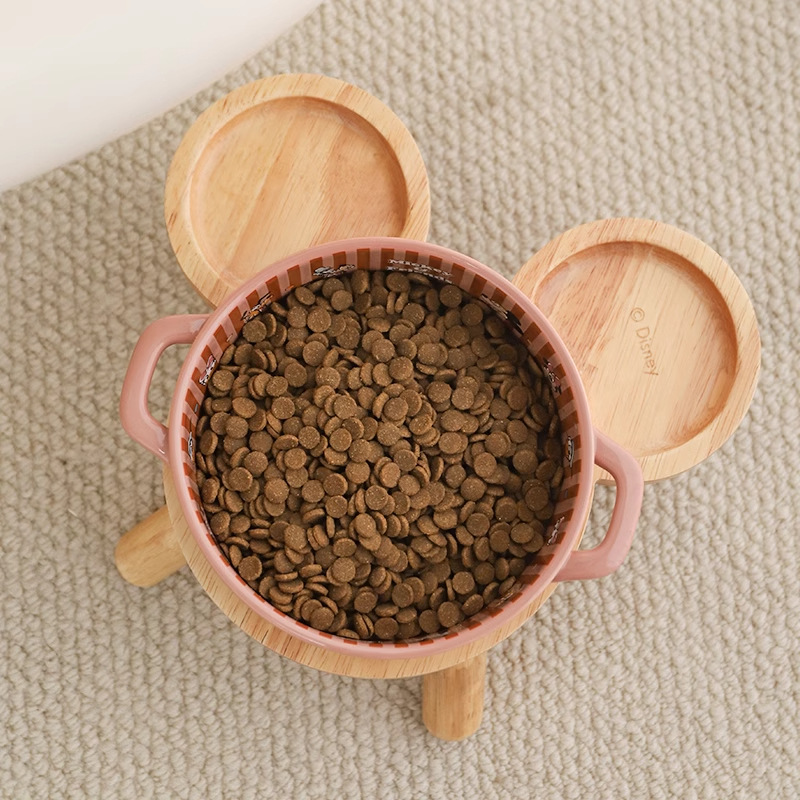 Disney serie Mickey perros cuello de cuello de cuenco de madera para mascotas para gatos comidas elevadas estanque de comida anti-derrocamiento