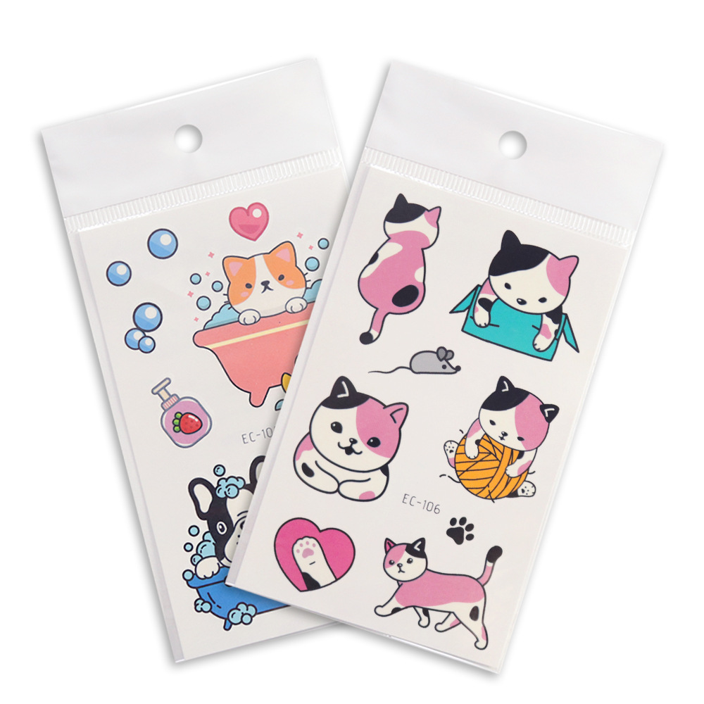 Dibujos animados para mascotas niños tatuaje pegatinas gato y perro lindo patrón tatuaje pegatinas fabricante FDA certificación en stock al por mayor