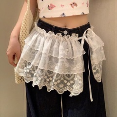 韩系叠穿白色芭蕾风蕾丝半身裙屁帘女春夏季绑带配牛仔裤遮臀短裙