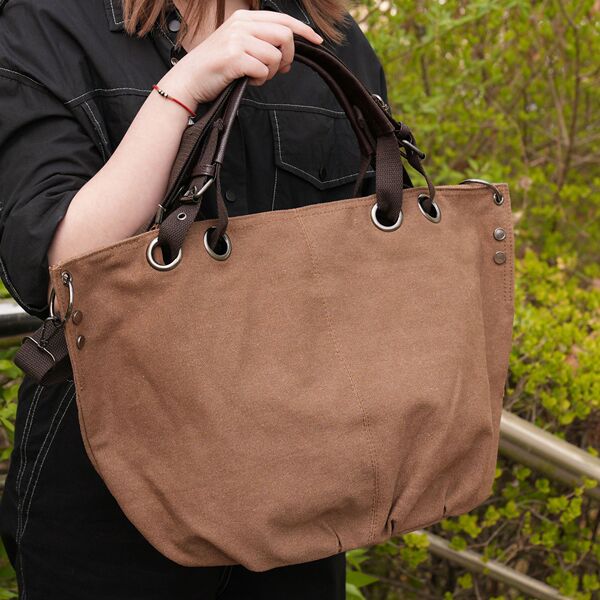capacious retro solid color shopping bag