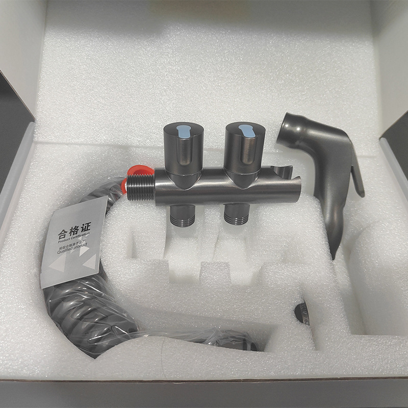 Engrosado a prueba de explosiones de uno a dos automático traje de pistola de inodoro hexagonal de doble uso pistola de inodoro gris accesorio de inodoro con PISTOLA DE PULVERIZACIÓN