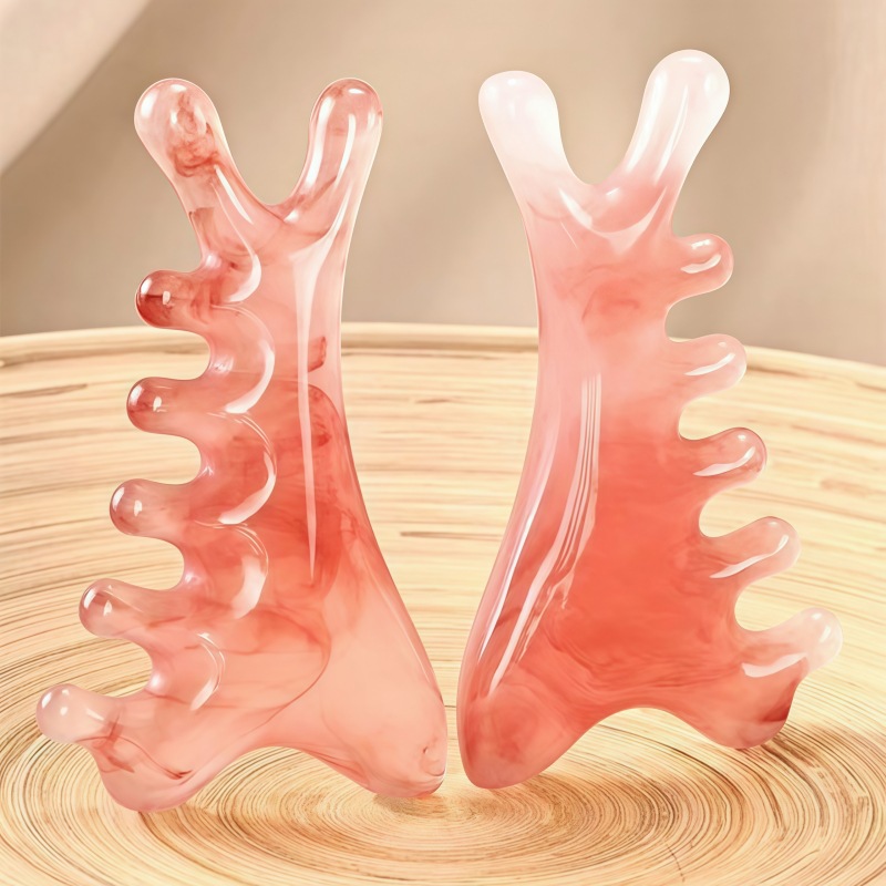 高級樹脂製刮痧美容板 多機能頭皮ケア フェイシャルツボ押し 筋絡頭部経絡 四合一マッサージコーム