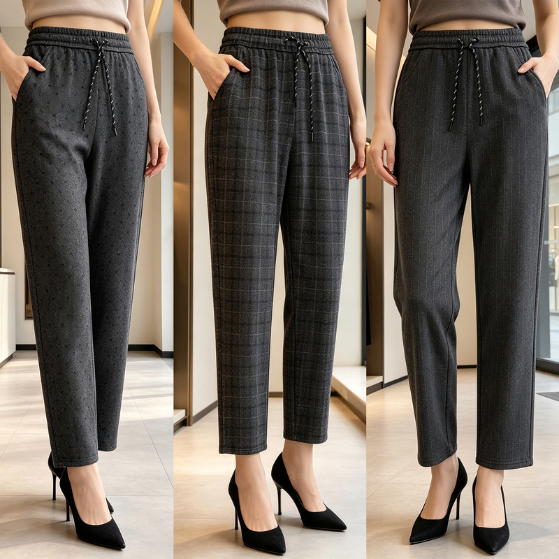 Imitation wool plaid pants, striped pants, plus-size mom pants, herringbone straight-leg autumn women's pants, straight-leg cigarette pants Imitation wool plaid pants, striped pants, plus-size mom pants, herringbone straight-leg autumn women's pants, straight-leg cigarette pants