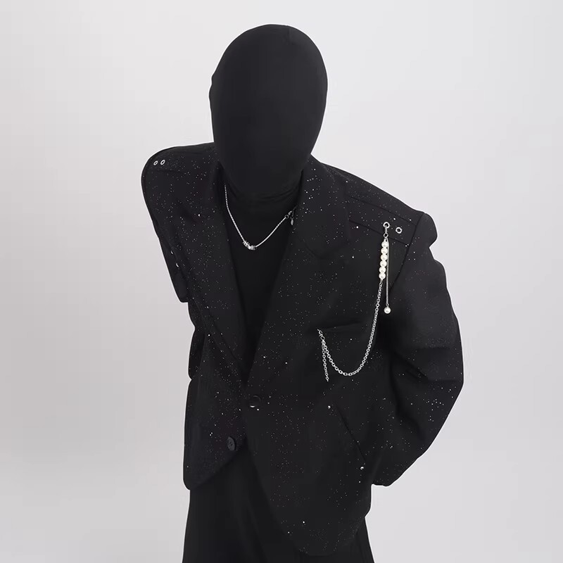 Light Luxury High-End Starry Sky Pattern Blazer for Men with Unique Chain Pendant Design, Trendy Fashion Casual Suit for Men Light Luxury High-End Starry Sky Pattern Blazer for Men with Unique Chain Pendant Design, Trendy Fashion Casual Suit for Men
