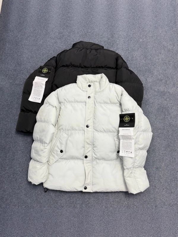 STD跨境石头FW24 防风防水保暖纯色Logo徽标高领单排扣绗缝棉服男|undefined