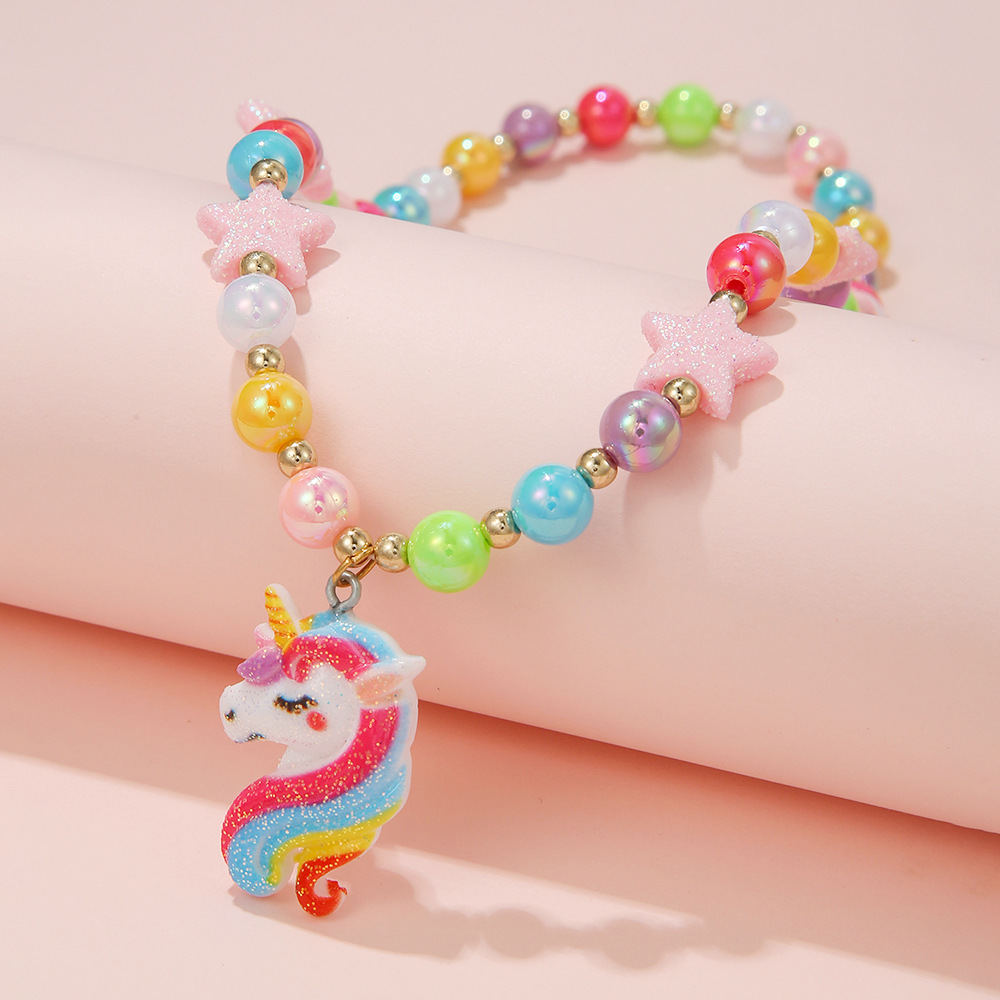 Simple Style Star Unicorn Plastic Resin Beaded Handmade Girlu0027S Necklace 1 Piece