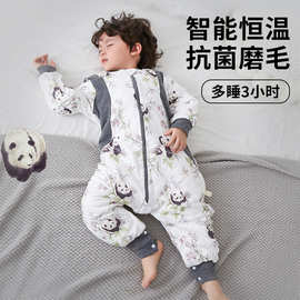 夹棉儿童分腿睡袋冬季纯棉加厚恒温连体衣婴幼儿抑菌宝宝睡衣A类