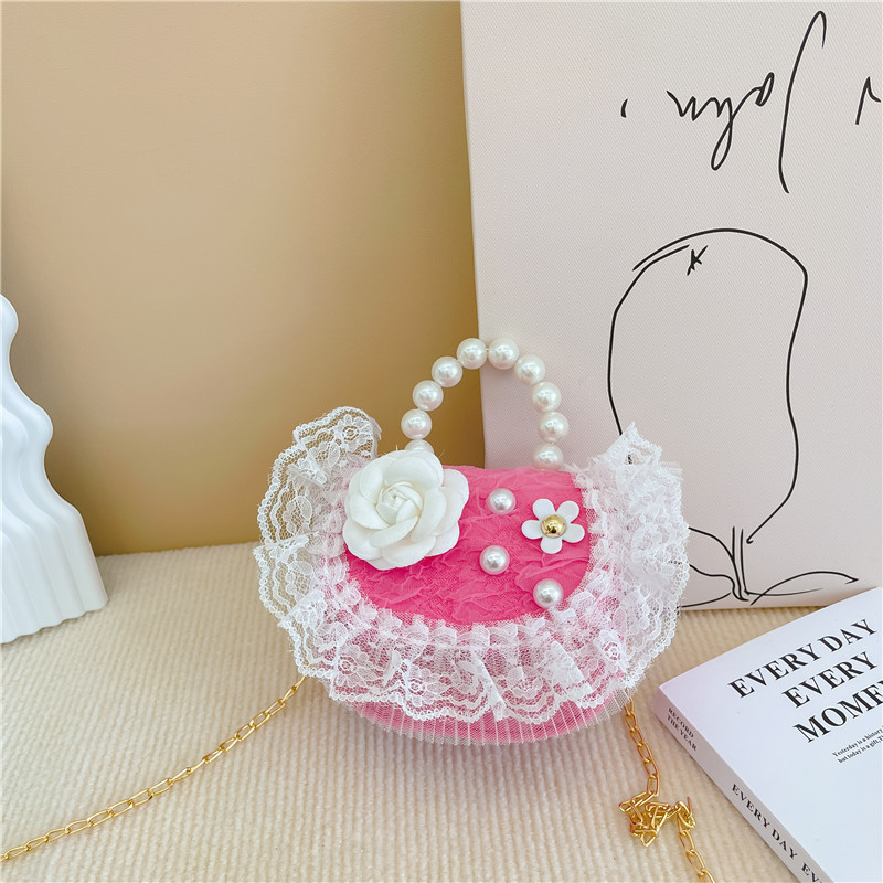 2022 nuevas niñas bolso de perlas de dibujos animados lindo arco princesa bolso de hombro estilo occidental encaje pequeño bolso de hombro