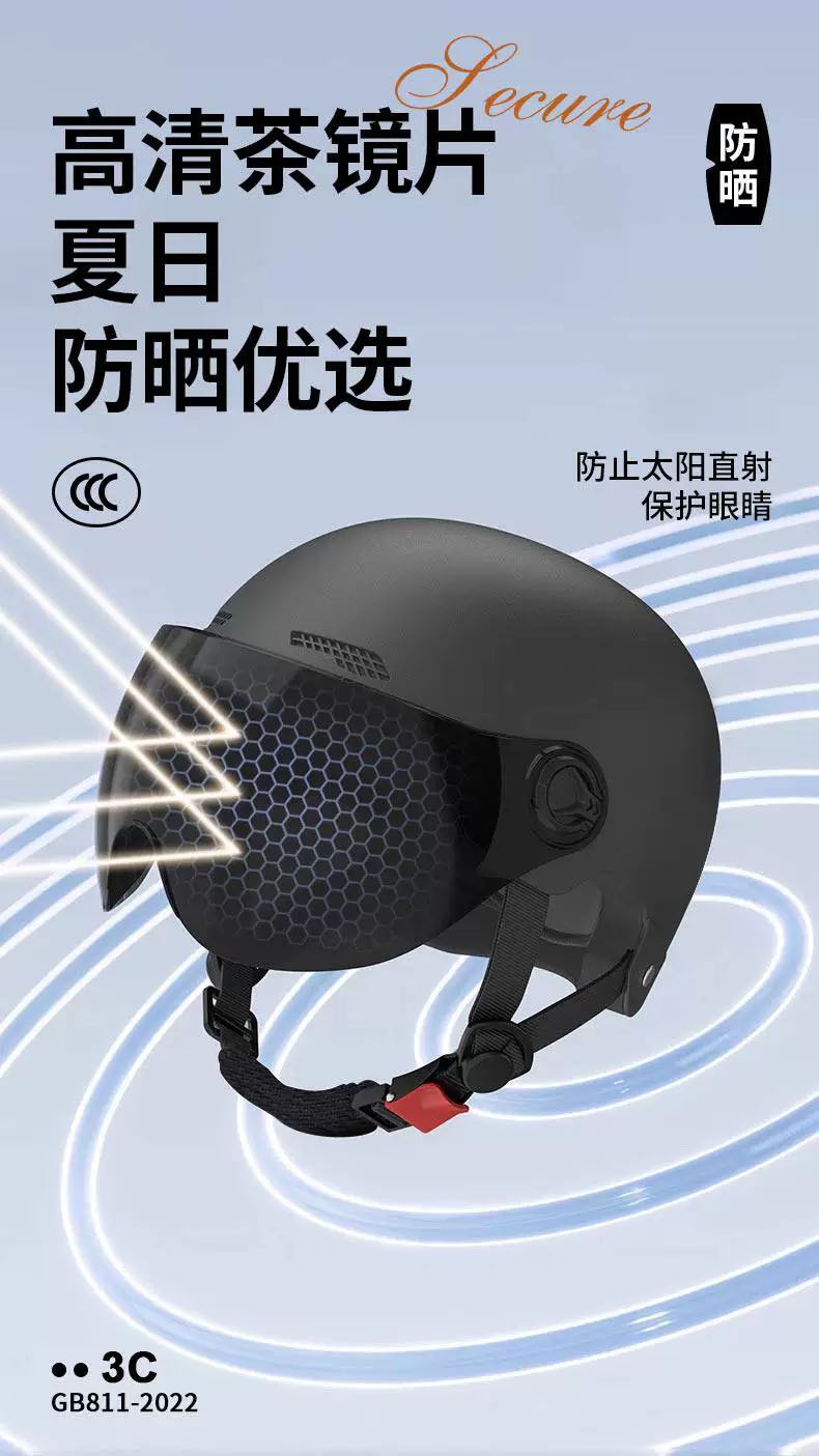 3C Certified Helmet for Electric Vehicles, Men's and Women's National Standard Four-Season Motorcycle Half Helmet, Anti-Fall, Anti-Collision, Summer Sun Protection Safety Helmet