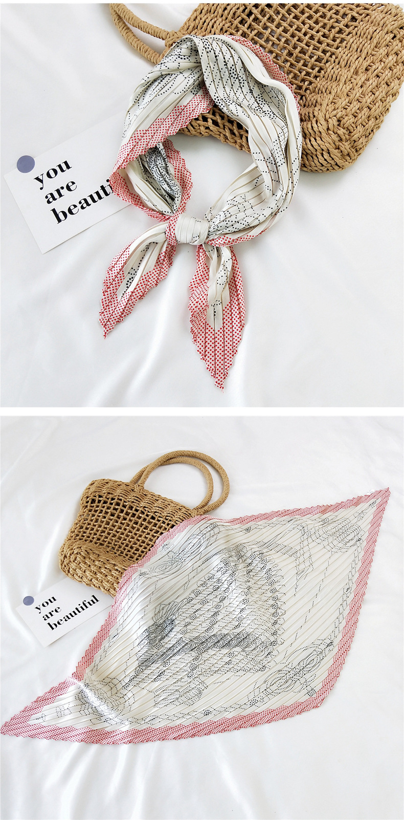 Korean Pleated Silk Square Scarf display picture 2