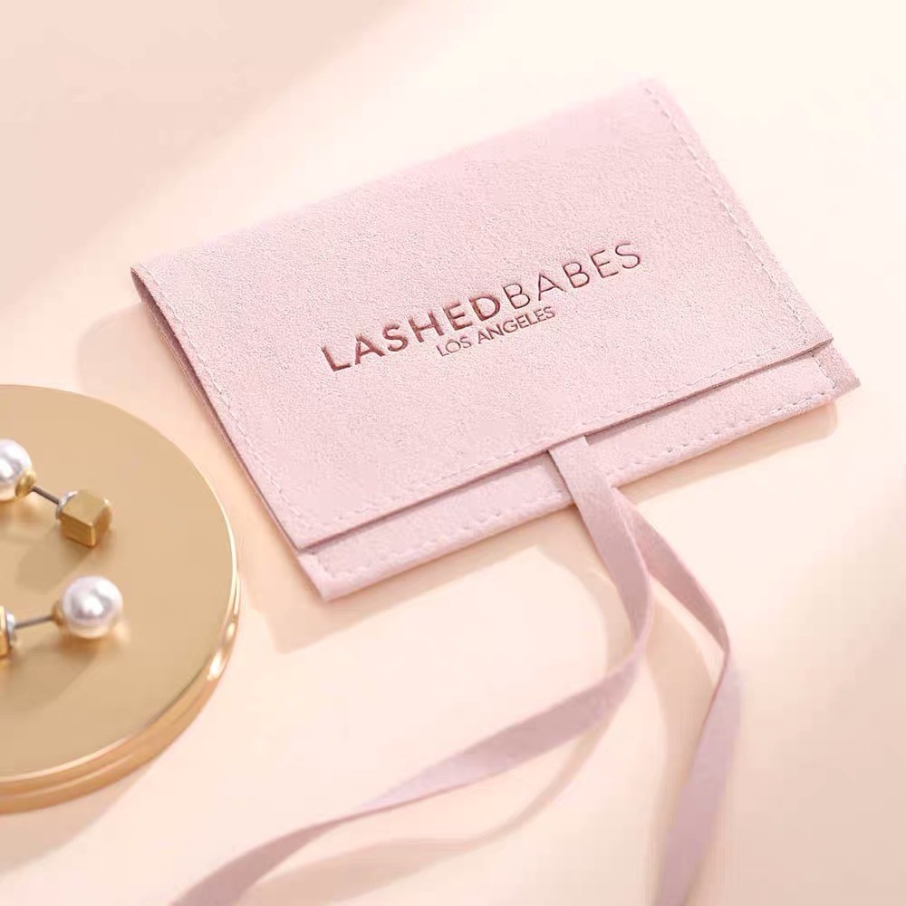 Bolsa de terciopelo de microfibra de doble cara, bolsa de embalaje con tapa abatible para pendientes, collares y lápices labiales, bolsa de almacenamiento para tarjetas de banquete de boda, personalizable