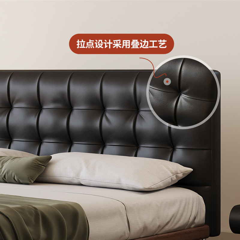 Danvas Swagger cama de cuero minimalista italiana moderna simple estilo medieval negro cama principal delgada cama de cabeza