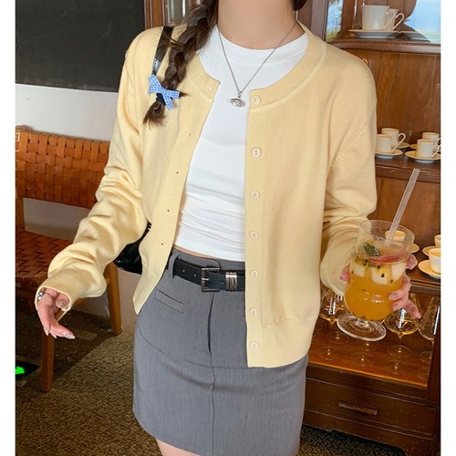 Knitted open jacket women's autumn clothing 2025 new yellow top thin spring and autumn outerwear loose