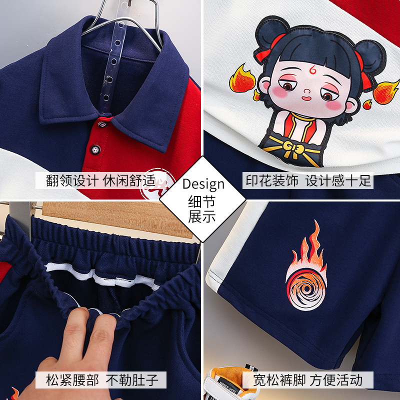 7201 Nezha verano niños dibujos animados POLO camisa pantalones cortos de manga corta para niños 2025 nueva ropa deportiva para bebés