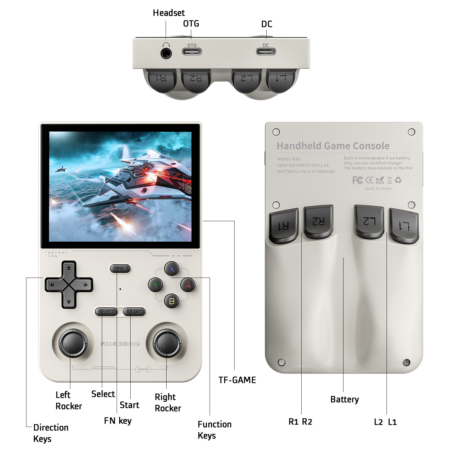 Cross-border new K36 open source handheld Linux system retro game arcade nostalgic handheld rocker game machine