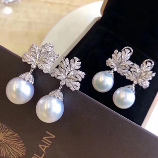 Micro-inlaid S925 silver leaf natural pearl earrings necklace full round pearl jewelry set