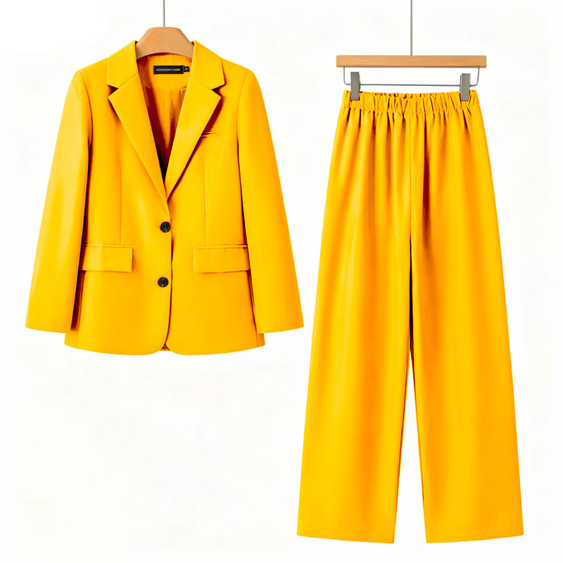 Women's Houndstooth Fashion Blazer and High-Waisted Straight-Leg Elastic Pants Two-Piece Set
