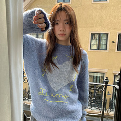 苏奈 爱心毛衣女秋冬25秋设计感韩系慵懒风宽松针织衫女tableblue