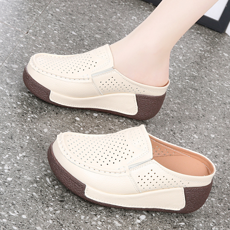 Brand Thick Bottom Baotou Half Slippers Women's Summer Outwear 2024 New Breathable Hollow Soft Bottom Wedge Sandals for Mom Brand Thick Bottom Baotou Half Slippers Women's Summer Outwear 2024 New Breathable Hollow Soft Bottom Wedge Sandals for Mom