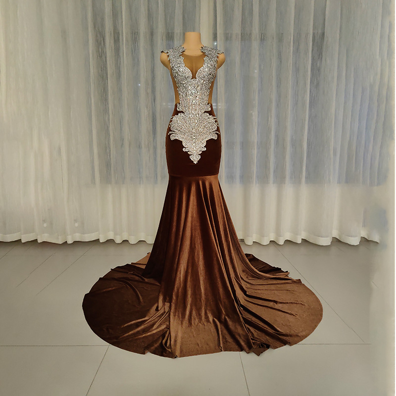 2024 New Nofens Brand Brown Retro Style Classical Dress Party Prom Dance Hot Selling Evening Dress