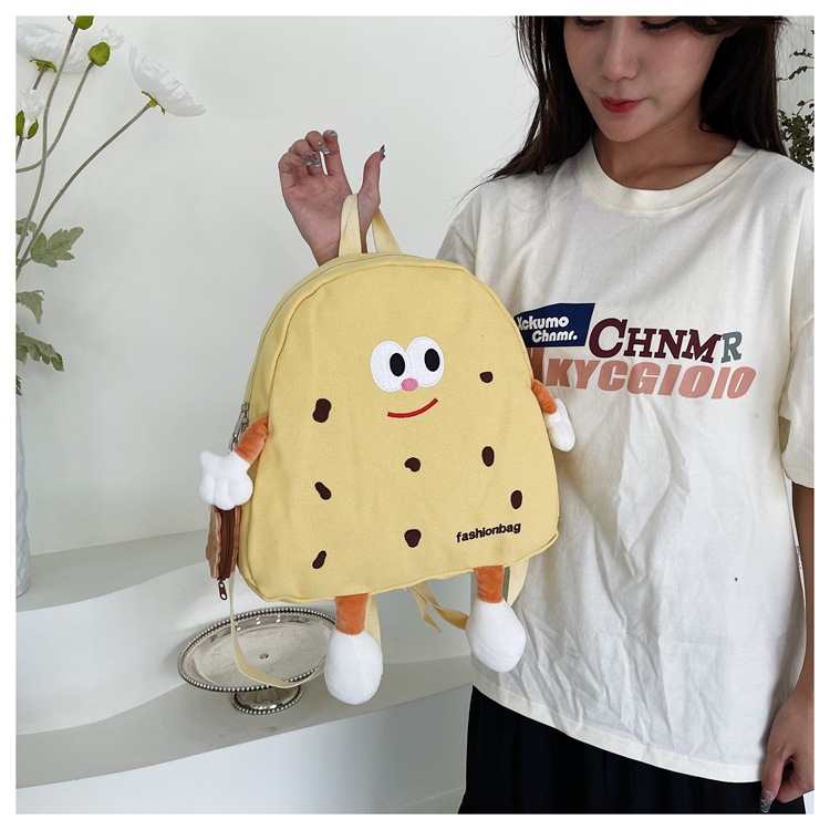 Borsa in tela di formaggio carina Instagram coreana per ragazze morbide, borsa da scuola per bambini, zaino versatile di grande capacità_voghion.com