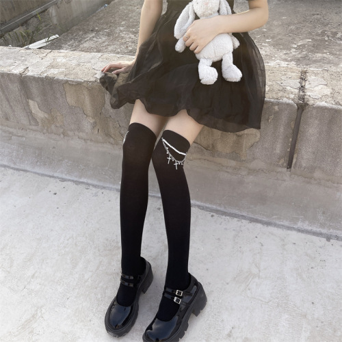Personalized cool Japanese style dark punk style pearl chain cross JK socks combed cotton half calf socks mid-tube