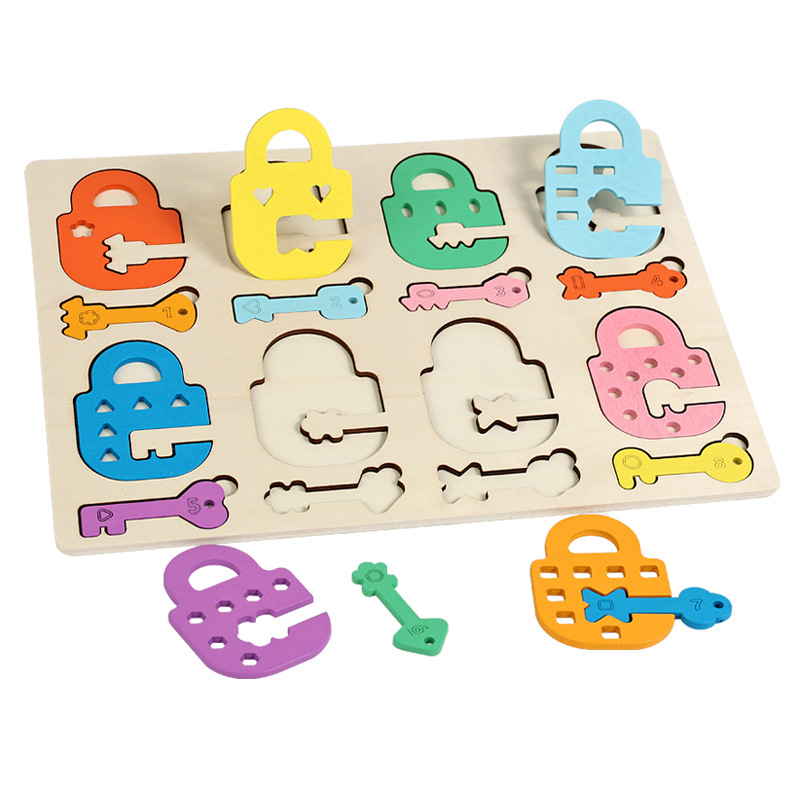 Educación temprana para niños Monty llave desbloqueo forma de bloque de construcción emparejamiento mano-ojo entrenamiento de madera puzzle juego image 5