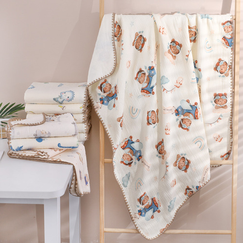 Baby and child quilt soft four-layer gauze absorbent cotton bath towel cover blanket air-conditioning quilt baby and child lock edge towel quilt