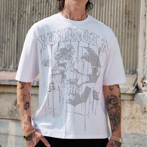 US YoungLA Men's Plus Size Cotton Crew Neck Loose Short Sleeve Gym Sports Fitness 240 Fabric T-Shirt