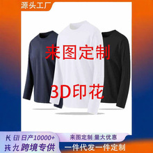 跨境电商休闲男士圆领长袖T恤承接JIT代发180g仿棉椰子树3D热转印