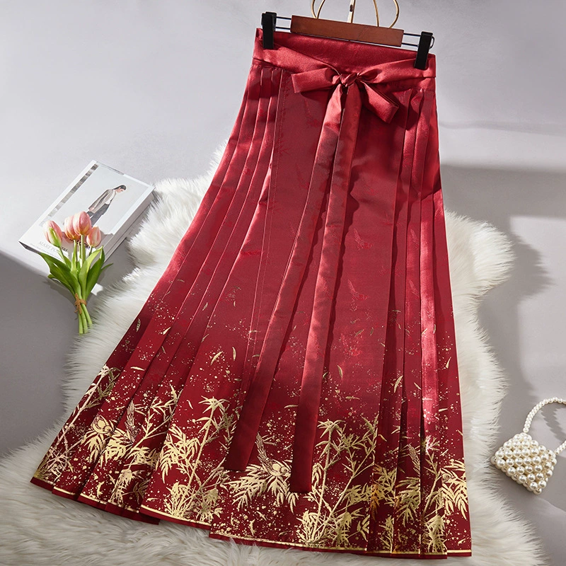 Юбка-мамиан для взрослых, весна 2025, новая модель, в новом китайском стиле, женская одежда, национальный стиль, юбка с высокой талией, плиссированная, повседневная, в стиле ханьфу