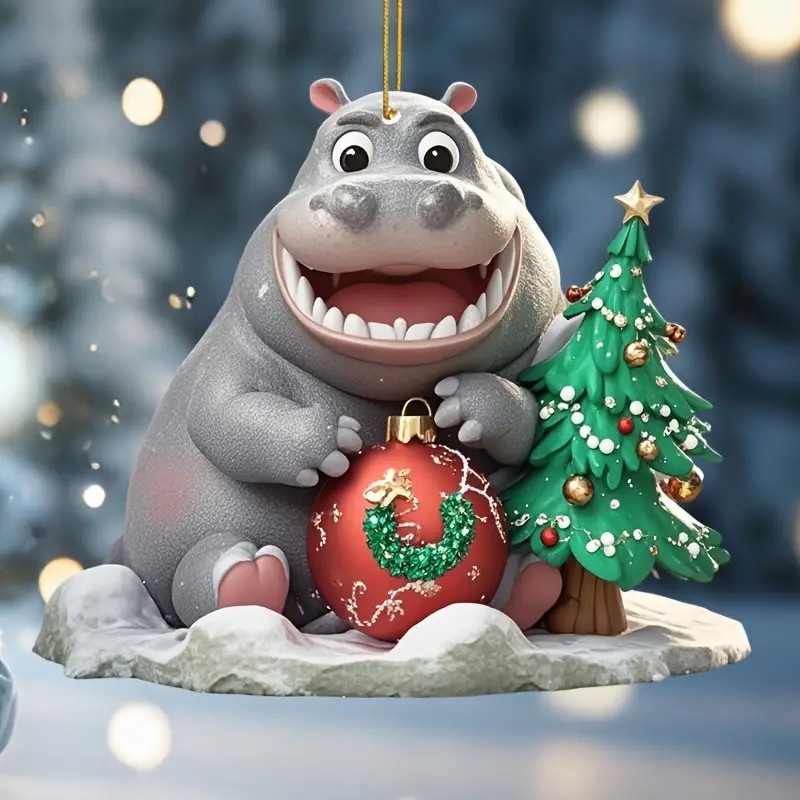 Creativa nueva Navidad adorable hipopótamo fiestas colgantes acrílicos transfronterizos colgantes planos para automóviles decoración del hogar