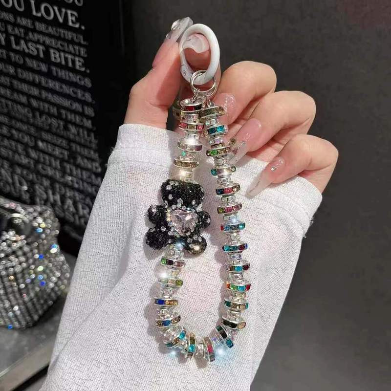 ins高级感超闪镶钻钥匙扣挂饰手机链卡通小熊爱心手提短款手链女|undefined