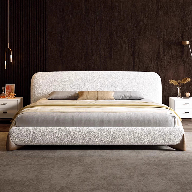 Italian-Style Minimalist White Lambswool Fabric Designer Master Bedroom Bed, Internet-Famous Creative Porada High-End Double Bed Italian-Style Minimalist White Lambswool Fabric Designer Master Bedroom Bed, Internet-Famous Creative Porada High-End Double Bed