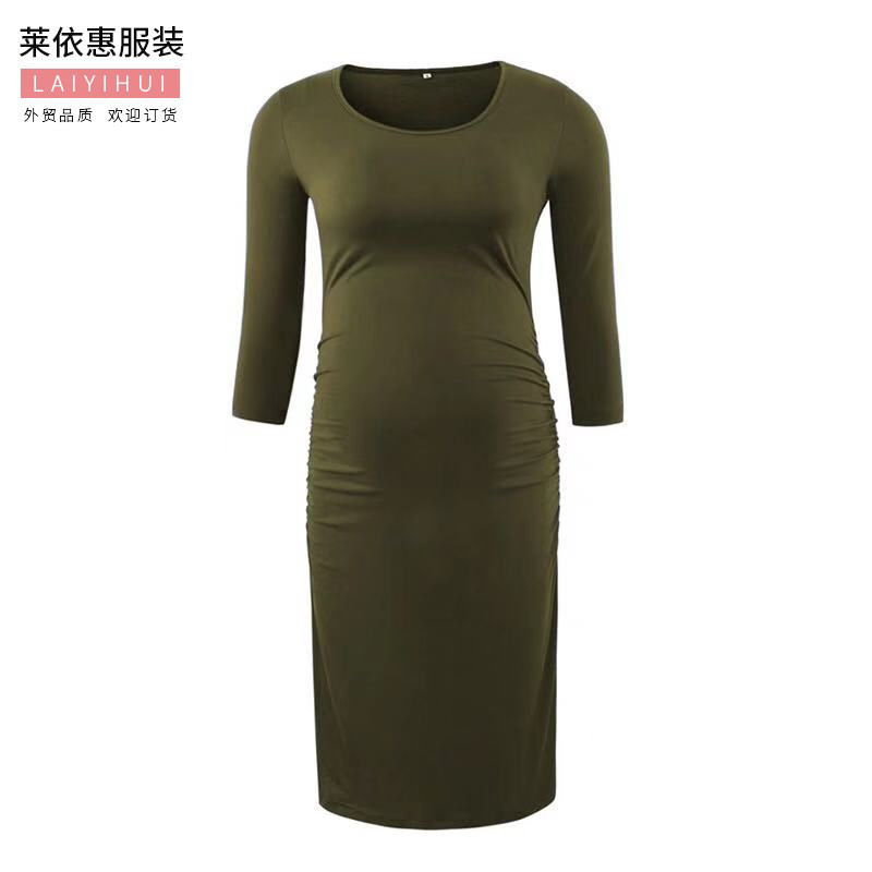Amazon Cross-border Crewneck Long Sleeve Maternity Dress Tight Hip Sexy Solid Color Autumn Dress