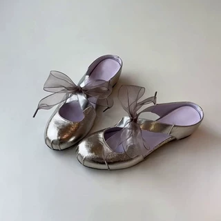 羊皮版~法式系带芭蕾风内增高包头半拖鞋镂空一脚蹬凉拖鞋女外穿