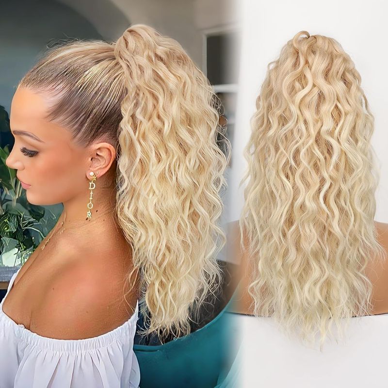 Xuchang ウィッグ Yuanyang 18inch ポニーテールウィッグ女性用ウールカーリーロングカーリーヘアコーンパーマウォーターリップルポニーテールウィッグ女性用|undefined