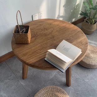 Old Elm Small Round Table Living Room Simple Household Small Coffee Table Around the Stove to Make Tea Chinese Solid Wood Retro Balcony Drinking Tea Table