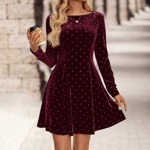 欧美名媛赫本晚会法式复古气质小黑裙重工钉钻收腰显瘦连衣裙女