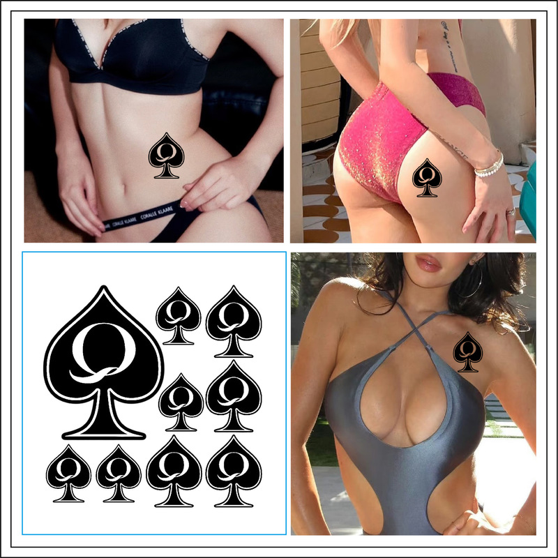 Cross-Border New Style Juice-Colored Queen of Spades Poker Tattoo Stickers Waterproof Long-Lasting Dark Personalized Concealer Tattoo Stickers