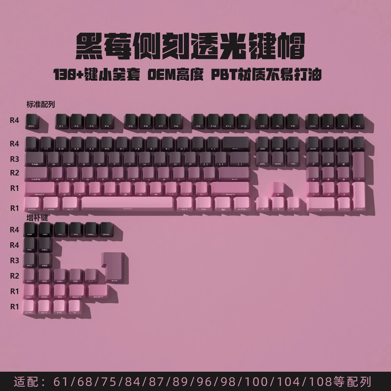 密探 Polar day dust blush fog blue is carved on -side light transmittance keycap Gradient color blue dilateral dye PBT/98